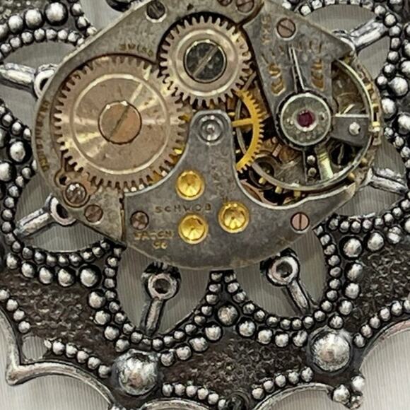 Gunmetal Steampunk Watch‎ Movement Gears Wheels Heart  Pendant Necklace - Picture 7 of 7
